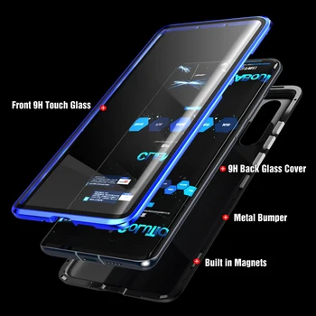 Luksus-Dobbelt-Sidet Front Tilbage Med Klart Glas, Metal Magnetisk Cover Til Samsung Galaxy A10, A20 A30 A50 A60 A70 360° Fuld Dækning Tilfælde