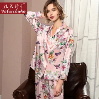 19 momme Frisk butterfly ægte silke pyjamas sæt kvinder pyjamas med lange ærmer kvindelige Sexet Blomster mulberry silke nattøj
