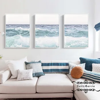 Seascape Havets Bølger Plakat Print Nordiske Naturlige Landskab Lærred Maleri Væg Kunst Billeder til stuen Hjem Cuadros Indretning