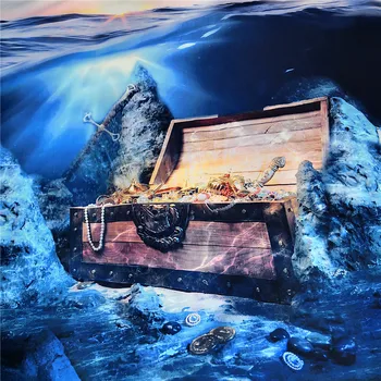 JF-436 Grand blue ocean med pirater elementer seng sæt 4stk kraniet treasure box print sengetøj lagner queen kong duvet dækker