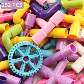 252 pc ' DIY vandrør byggesten Toy Oplysende Pipeline Tunnel Byggeri Pædagogisk Legetøj Designer Legetøj For Børn