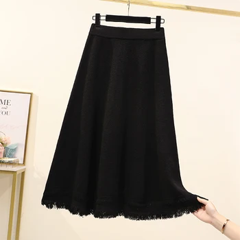 Sy kvast sort lang strikket kvindelige koreanske vintage Kvinders Blyant nederdele kvinde tøj lady trendy 2020 harajuku A6193
