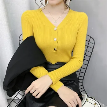 V-Hals Solid Farve Sort Hvid Kvindelige Efteråret Tøj koreanske Trøjer Til Kvinder Pulovers 2020 Vinter Sweater, Tøj F1229