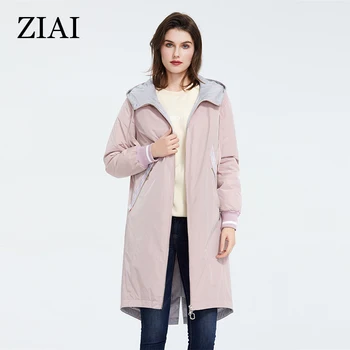 ZIAI 2020 foråret lange Kvinder grøft lys pink skyttegrav frakke Vindtæt hætte varm Brev dekoration frakke damer for casual ZM-3556