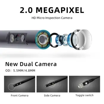 WDLUCKY inspektionskamera 4,3 tommer industrielle håndholdte endoskop 3.9 5.5 MM HD 1080P dobbelt linse inspektion slange Bil af kamera