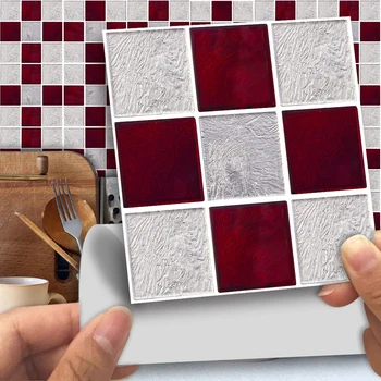 Funlife® Rød Grå Mosaik Væg Sticker Dekorative Aftagelig Selvklæbende DIY-Tile Klistermærke til Badeværelse, Køkken Backsplash-Gulvtæppe