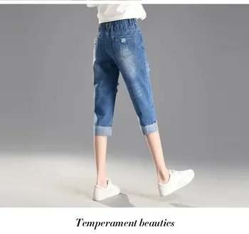 Revet Hul Sommeren Tynde Denim Jeans Kvinder Capris Elastiske Bukser Med Høj Talje Jeans Kvinde Strække Slim Jeans Kalv Længde Jeans D22