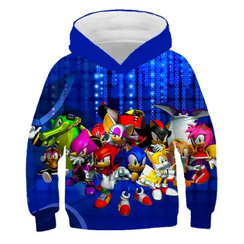Sonic the Hedgehog Tegnefilm Drenge Sweatshirts Kids Hættetrøjer Tøj 4-14Years Efteråret Børn langærmet Shirts, Hættetrøjer polyester
