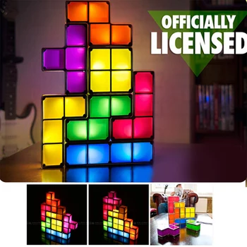 Nat Lampe Tetris Blok DIY Stabelbare LED-Lys Nat Lys Energibesparelser Fuld Kontakt ABS Dekorere Puslespil Kreative Mode
