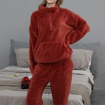 Efterår og Vinter Nye Tykkere Pyjamas For Par Plus Velvet Hjem Mænds Tøj, Casual Løs Homewear Kvinder Nattøj 2 delt Sæt