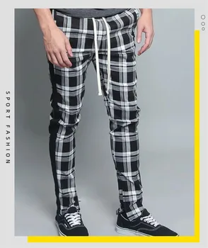 2020 Ny mænds casual bukser i Europa og Usa mænds plaid matchende Farve trend slank-montering små-fods bukser