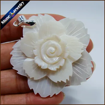 Collares Nye Hvide Naturlige Perle Shell Hånd-udskåret Blomst Halskæde Vedhæng Smykker, Vintage Bijoux Kvinder Læder Kæde BS087