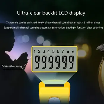 Genopladeligt 7-Kanal 6-Cifret Hånd Finger Bøn Counter Elektronisk LCD-Silikone Tally Tællere