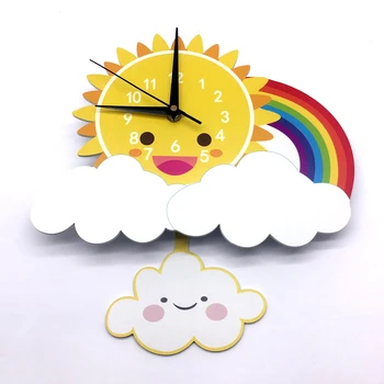 Børn Værelses Decals Tegnefilm Ur solen ,sky, og Regnbuen DIY Stille Uret Soveværelse vægoverføringsbilleder Digitale Ure