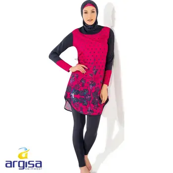 Argisa 7125 Lang Mikro Blomstret Ærme Mønstrede Fuld Burkini Muslimske Badetøj S-XXL Hijab Islamisk Badedragt Mode Tyrkiet Kvinder dækker