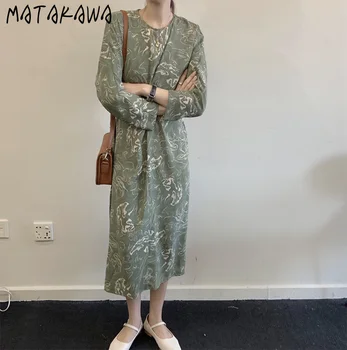 MATAKAWA Retro Elegant Temperament, Damer Kjole fransk Kunst Inkjet Mønster Blonder Midi Kjoler til Kvinder