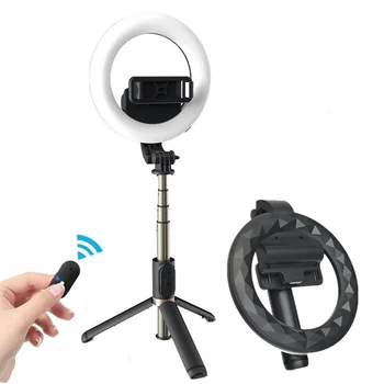 COOL DIER 4in 1 Trådløs Bluetooth-Selfie Stick Med 6tommer LED-Ring Fotografering Let Sammenklappelig Monopod Stativ til iPhone og Android