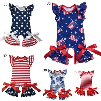 Hovedparten Patriotiske Nyfødte Spædbarn Tøj Tøj i 4th af juli Baby kjole Romper flutter ærmer capris ben baby sparkedragt buksedragt
