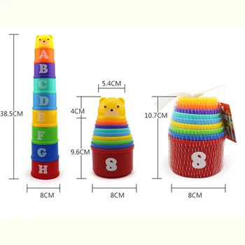 9PCS Bære Stak Tower Cup Pædagogiske Baby Legetøj Tal Folde Sjove Tower Bunker Cup Brev Legetøj til Børn Intelligens Baby Legetøj