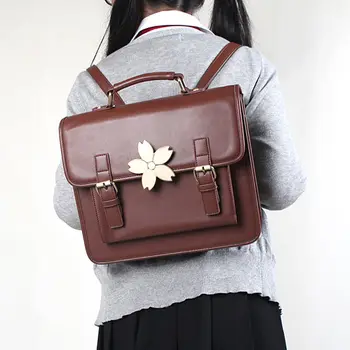 Japansk High School Lolita Rygsæk Sakura Spænde Håndtaske Skulder Crossbody Taske Sød Harajuku JK Uniform PU Læder Taske Nye