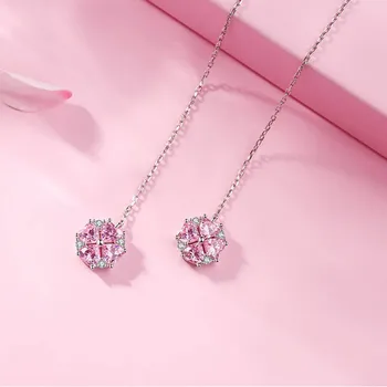 Jellystory koreansk Stil 925 Sølv Smykker, Øreringe Cherry Blossom Formet Zircon Sten Lange Dråbe Øreringe til Kvinder Gaver