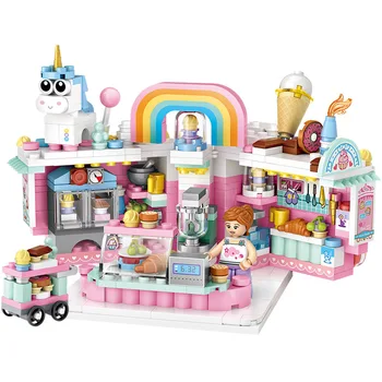 Loz mini-byggeklodser samlet street view legetøj kina street kage fries shop legetøj til børn gaver