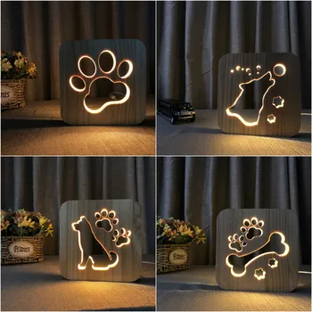 Træ-Hund Paw Ulv Hoved Lampe LED Creative USB-Nat Lys Kids Soveværelse Dekoration Varmt Lys Bord Lampe Til Børn Gave Lampe