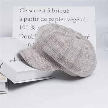 Mode Hat Kvinders Hat Unisex Efterår Mode Kop Britisk Retro Gitter Ottekantede Cap Casual Streetwear Maler Hat