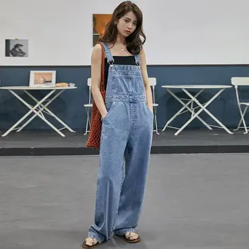 Vasket Denim Buksedragt Kvinder 2019 Sommer Efterår Løs Lige Japan Koreansk Stil Damer Lange Heldragt Pige Casual Jeans Rompers