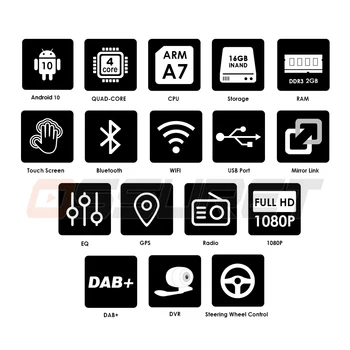 7 TOMMER Android 10 GPS-Navigation Autoradio Mms INGEN DVD-Afspiller Bluetooth, WIFI MirrorLink OBD2 Universal 2Din Bil Radio Mic