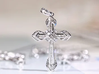 S925 Sterling Sølv Vedhæng halskæder for Kvinder er En 3 Zircon Kors Vedhæng Fine Hvide Bizuteria Ædelsten Sølv 925 Smykker