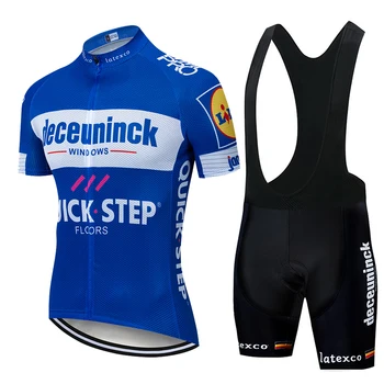 Mænd Cykling Tøj Quick Step Pro Team Kortærmet Trøje Sæt Europa Champion Deceuninck 2021 Sommer Road Bike Race Uniform