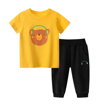 Baby Piger Sommer Sætter Cartoon Animal Mønster Solid Color Kids-kortærmet Casual T-shirt + Bukser 2stk Passer Børns Kostume