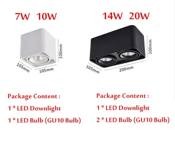 Vinkel Justerbar Overflade Monteret LED Downlight+Udskiftelige GU10 LED Pære 7W 10W 14W 20W-Pladsen LED Loft Spot Lys AC110 220V