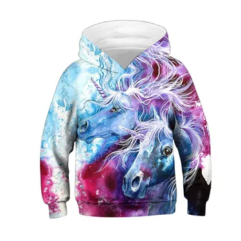 Unicorn Hoodie Blå Øjenvipper Print Søde Piger Hættetrøjer Kids Sweatshirt 2019 Foråret Efteråret Lange Ærmer Hooded Pullover Børn Tøj