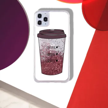 Men Første Kop Kaffe Sparkle Flydende Fast Glitter Telefonen Tilfælde Fundas Cover til iPhone 11 X XS-XR Max Pro 7 8 7Plus 8Plus 6