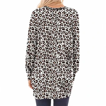 Kvinder langærmet Bluse Efteråret Leopard Skjorte Afslappet Rund Hals Pullover bedste Damer Bluser og Toppe Løs Lange Toppe
