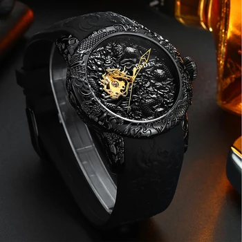 Top Mærke Luksus Mekaniske Ure Mænd Fuld Guld Sort Ure Kreative 3D-Skulptur Dragon Cool Mandlige Hånd Vind Armbåndsur reloj