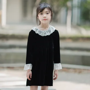 New Kids Kjoler for Piger 2020 Efteråret og Vinteren Børn Blonder Kjole Baby Prinsesse Kjole Pige koreanske Velvet Fest Tøj,#5422