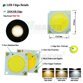10Pc COB Chip 10W 12W 15 W 18 W 20 W 24W 30W 1919 Light17mm Integreret SMD dioder 17x34mil Lys-Perle-for-LED-Pære i Loftet spotlight