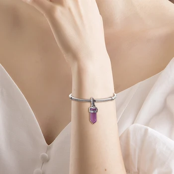 2021 Nye Valentine Passer til Pandora Armbånd Charms Lilla Amulet Dingle 925 Sterling Sølv, Originale Perler for Kvinder DIY Smykker