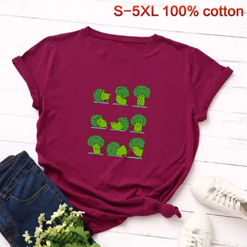Harajuku Veganer Print T-Shirt Sjove Broccoli Bomuld Tee Grafisk Kvinder Tshirt Sommer Grøntsager Plus Size T-shirt Sød Basic Toppe
