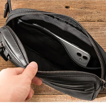 AETOO Læder mænds talje taske, trendy koskind brystet taske, multifunktionelle udendørs sport skulder taske