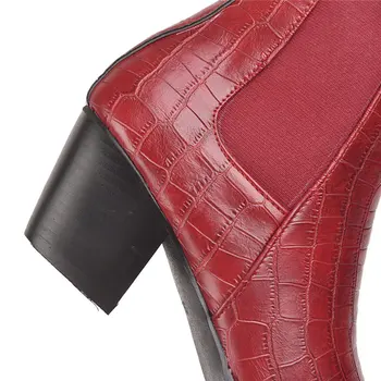 2020 Kvinder Chelsea Støvler Rød Hvid Sort Imiteret Krokodille Læder af Høj Blok Hæl Firkantet Tå Vinter Plys Dame Slip-on Ankel Støvler