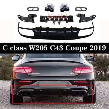 Bageste Kofanger Diffuser Læbe med Udstødning Tips til Mercedes-Benz C-Klasse W205 C43 C63 Coupe & Sport Sedan Model 2019