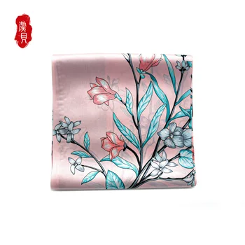 Kina classic naturlig silke satin tørklæde kvinder med blomster, elegant 90cm pladsen tørklæder pink tørklæde sjal luksus damer gave