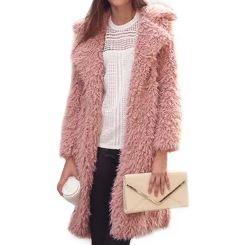 Faux Fur Frakke 2019 nye mode Kvinder, Vinter, Efterår Revers frakker Damer Mode Varm Pels Coats Pink Sort Grå Rød Vin Hvide pels