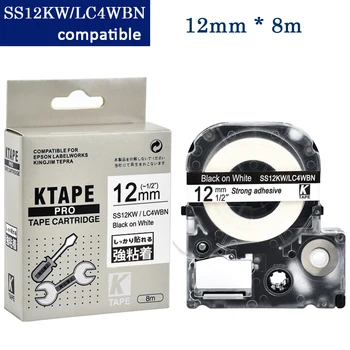 CIDY 50stk for LC-4WBN9/SS12KW LC4WBN LC 4WBN 12MM Sort på Hvid kompatibel label til EPSON label maker LW300 LW400 SR150