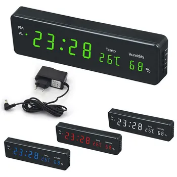 Digital Wall Clock Stor LED-Time Kalender Temperatur Luftfugtighed Display Bruser Tabel Elektroniske Ure LED Væg Ur Indretning EU Stik