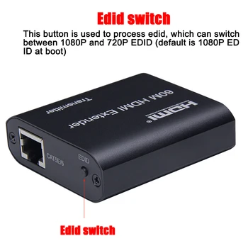 1 Par HDMI til RJ45 Udvidelse Sender-Modtager-Adapter, HDMI 4K 60M Extender Over Ethernet CAT 5E/6 for PS4-TV Bærbare PC HDTV